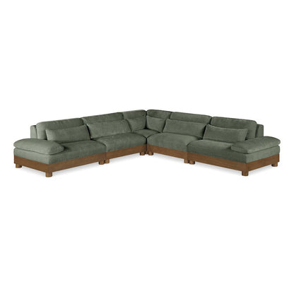 Turin 127.75" Green Chenille Fabric Upholstered 5pc. Modular Sectional