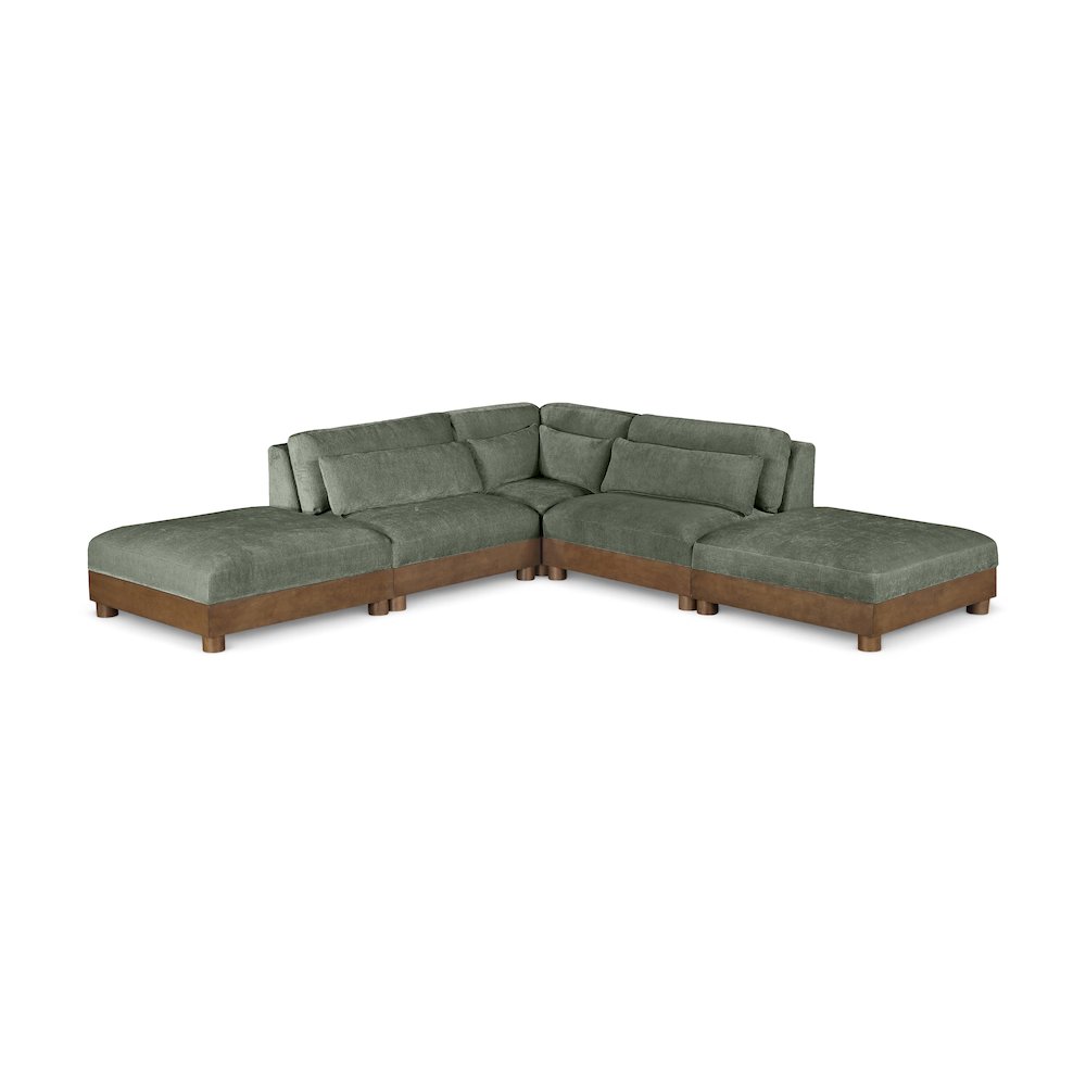 Turin 120" Green Chenille Fabric Upholstered 5pc. Modular Sectional