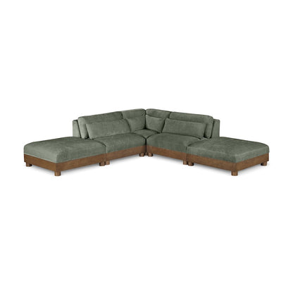 Turin 120" Green Chenille Fabric Upholstered 5pc. Modular Sectional