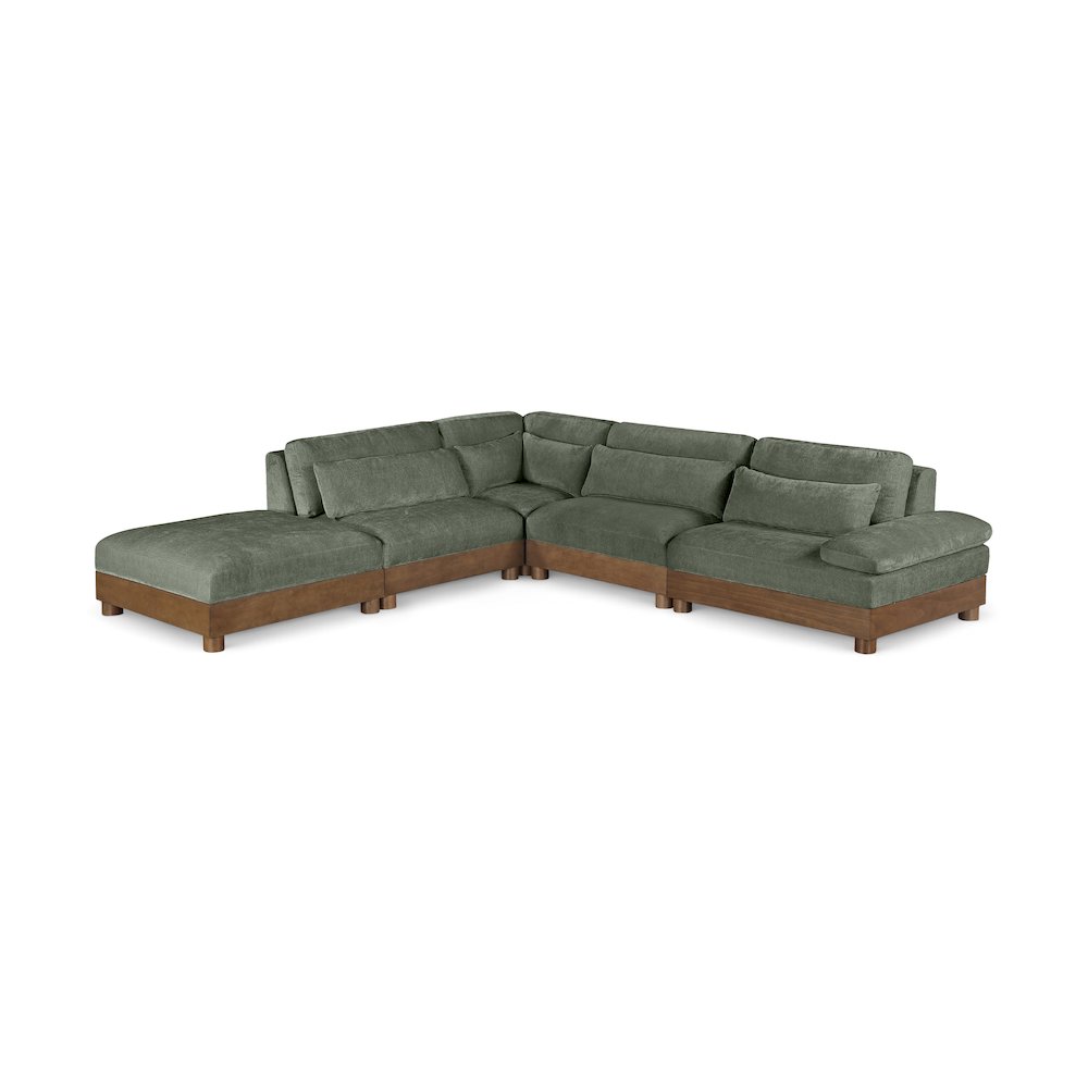 Turin 127.75" Green Chenille Fabric Upholstered 5pc. Modular Sectional