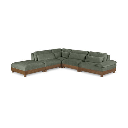 Turin 127.75" Green Chenille Fabric Upholstered 5pc. Modular Sectional