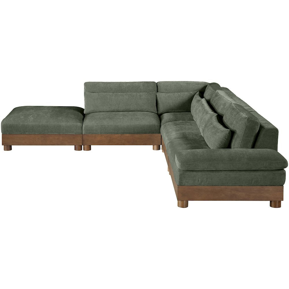 Turin 127.75" Green Chenille Fabric Upholstered 5pc. Modular Sectional