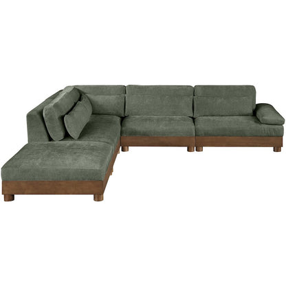 Turin 127.75" Green Chenille Fabric Upholstered 5pc. Modular Sectional