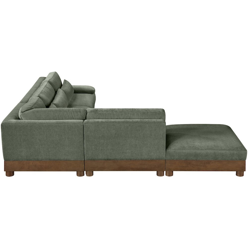 Turin 127.75" Green Chenille Fabric Upholstered 5pc. Modular Sectional