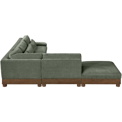Turin 127.75" Green Chenille Fabric Upholstered 5pc. Modular Sectional