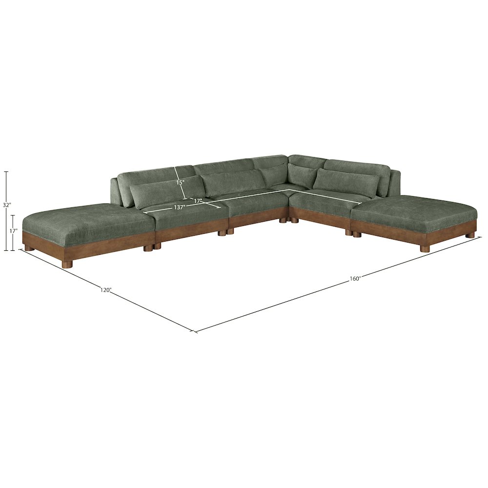 Turin 160" Green Chenille Fabric Upholstered 6pc. Modular Sectional