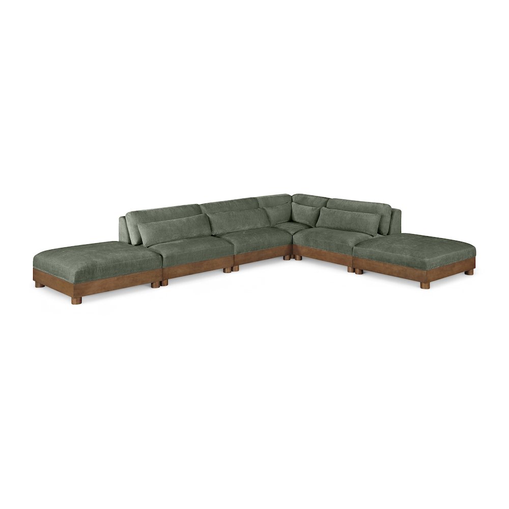 Turin 160" Green Chenille Fabric Upholstered 6pc. Modular Sectional