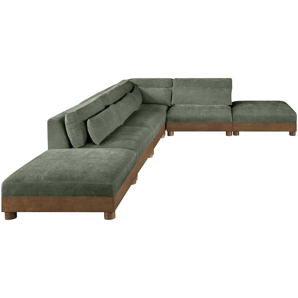 Turin 160" Green Chenille Fabric Upholstered 6pc. Modular Sectional