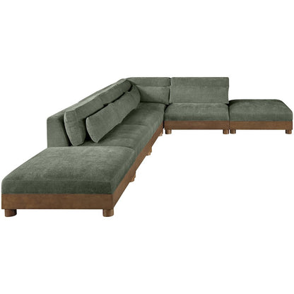 Turin 160" Green Chenille Fabric Upholstered 6pc. Modular Sectional