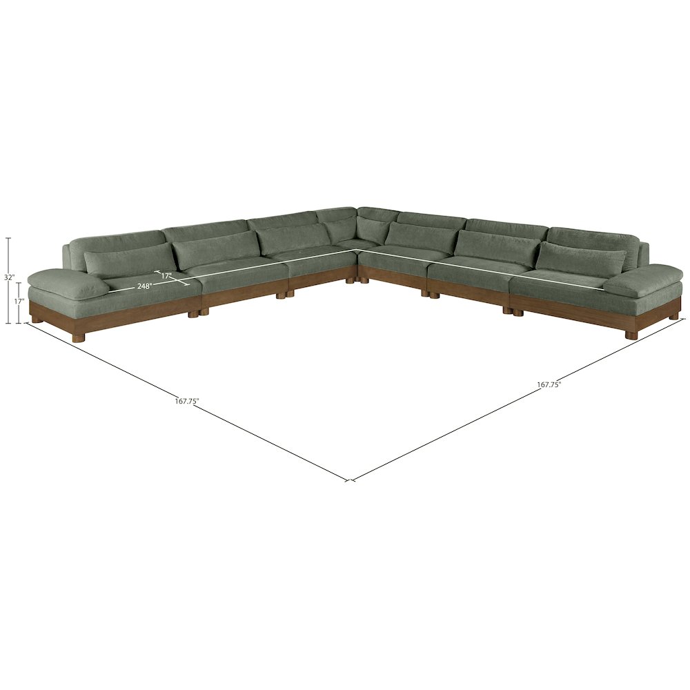 Turin 167.75" Green Chenille Fabric Upholstered 7pc. Modular Sectional