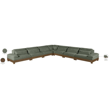 Turin 167.75" Green Chenille Fabric Upholstered 7pc. Modular Sectional