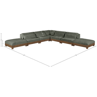 Turin 160" Green Chenille Fabric Upholstered 7pc. Modular Sectional