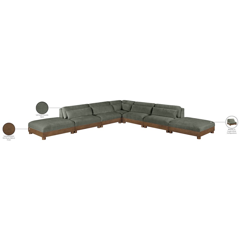 Turin 160" Green Chenille Fabric Upholstered 7pc. Modular Sectional