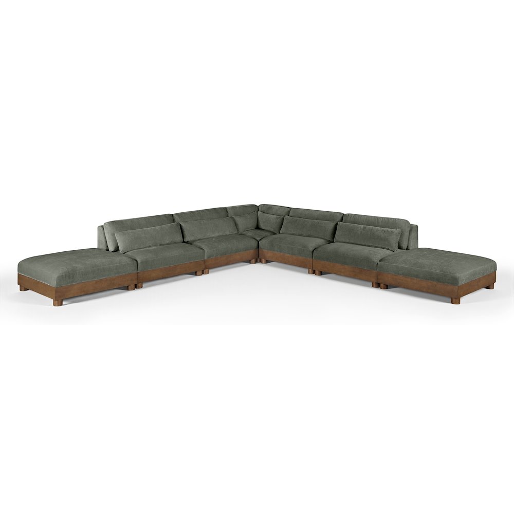 Turin 160" Green Chenille Fabric Upholstered 7pc. Modular Sectional