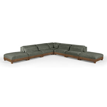 Turin 160" Green Chenille Fabric Upholstered 7pc. Modular Sectional