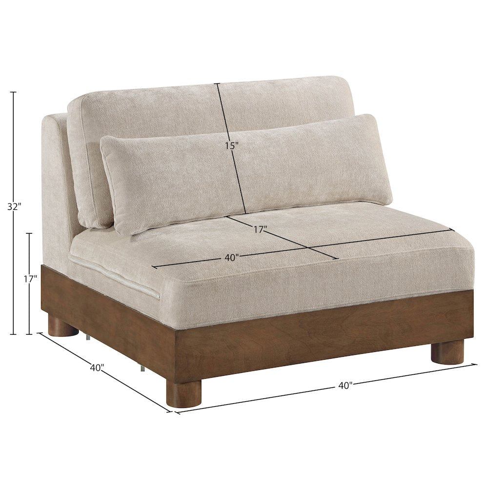 Turin Taupe Chenille Fabric Upholstered Modular Armless Chair