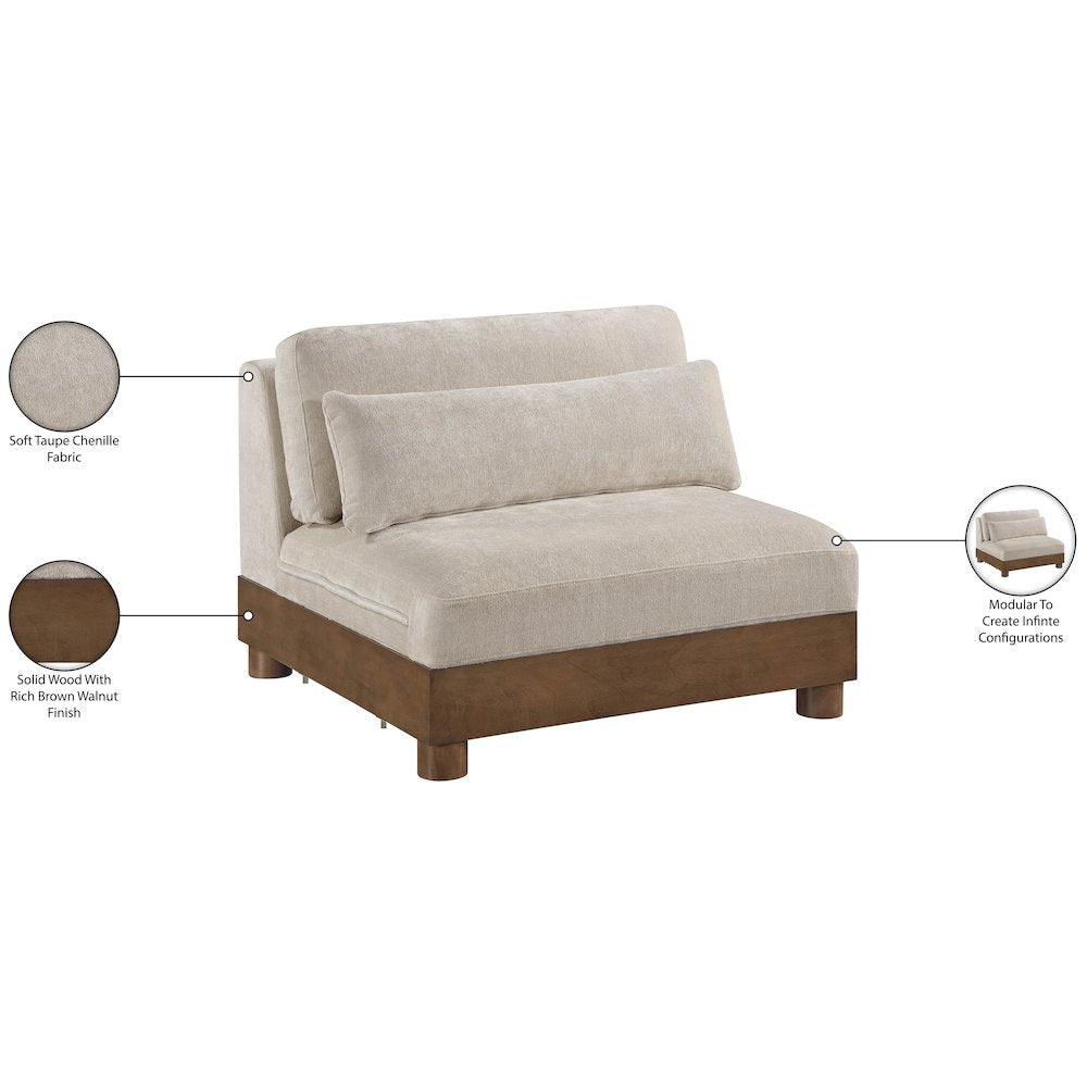 Turin Taupe Chenille Fabric Upholstered Modular Armless Chair