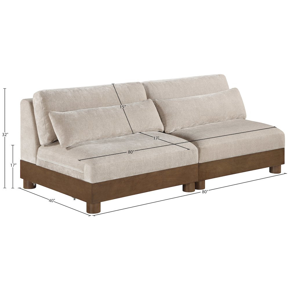 Turin 80" Taupe Chenille Fabric Upholstered 2pc. Modular Loveseat