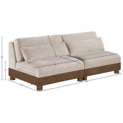 Turin 80" Taupe Chenille Fabric Upholstered 2pc. Modular Loveseat