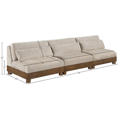 Turin 120" Taupe Chenille Fabric Upholstered 3pc. Modular Sofa