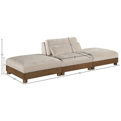 Turin 120" Taupe Chenille Fabric Upholstered 3pc. Modular Sofa