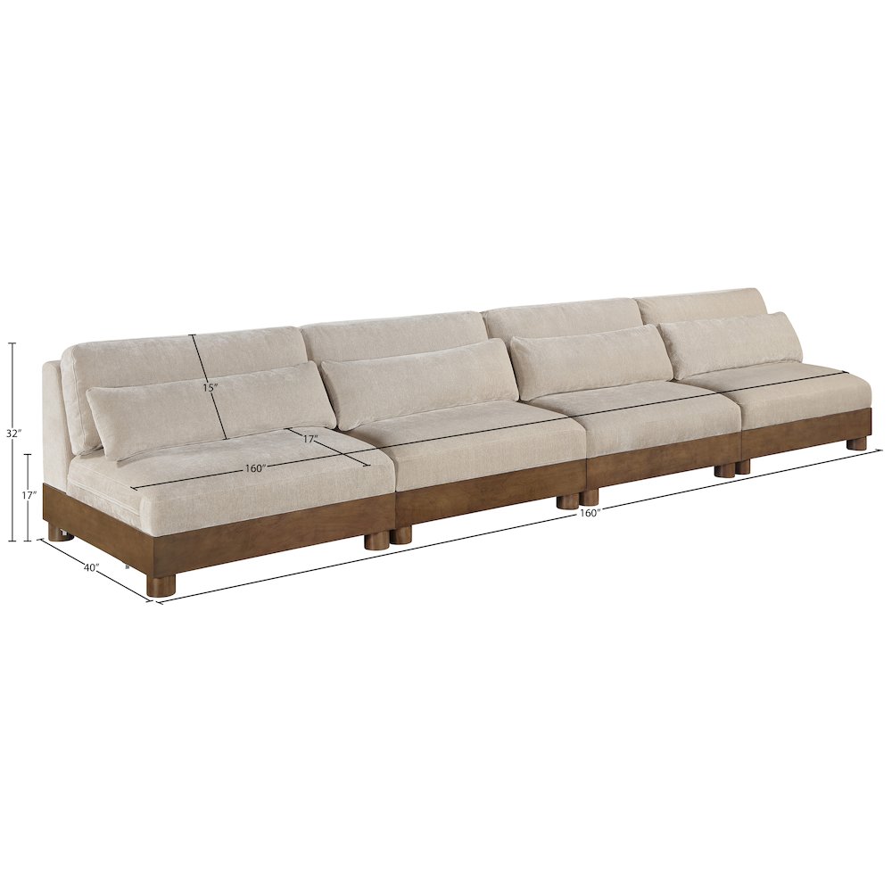 Turin 160" Taupe Chenille Fabric Upholstered 4pc. Modular Sofa