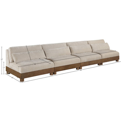 Turin 160" Taupe Chenille Fabric Upholstered 4pc. Modular Sofa