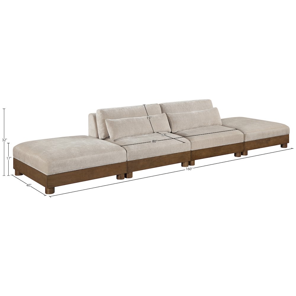 Turin 160" Taupe Chenille Fabric Upholstered 4pc. Modular Sofa