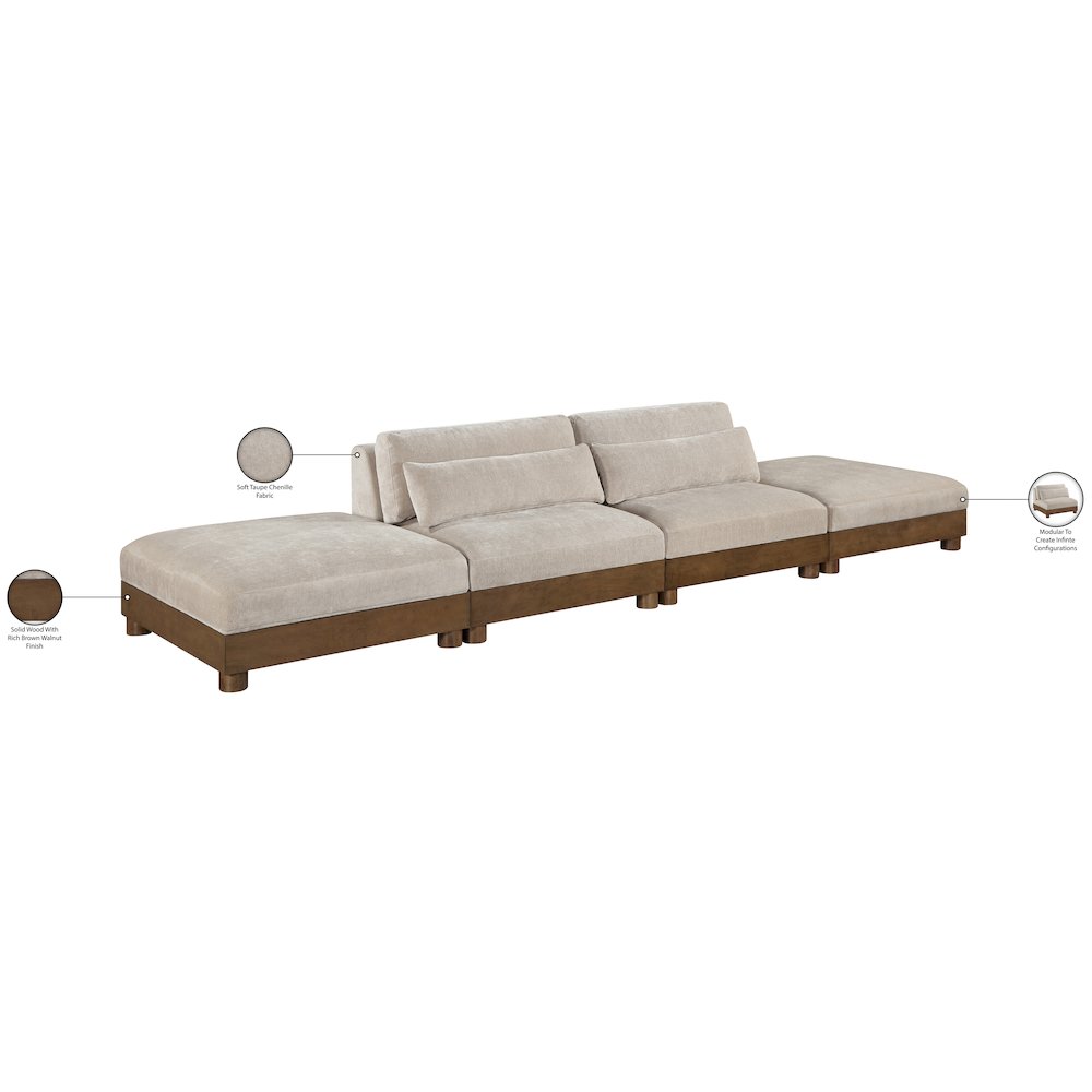 Turin 160" Taupe Chenille Fabric Upholstered 4pc. Modular Sofa