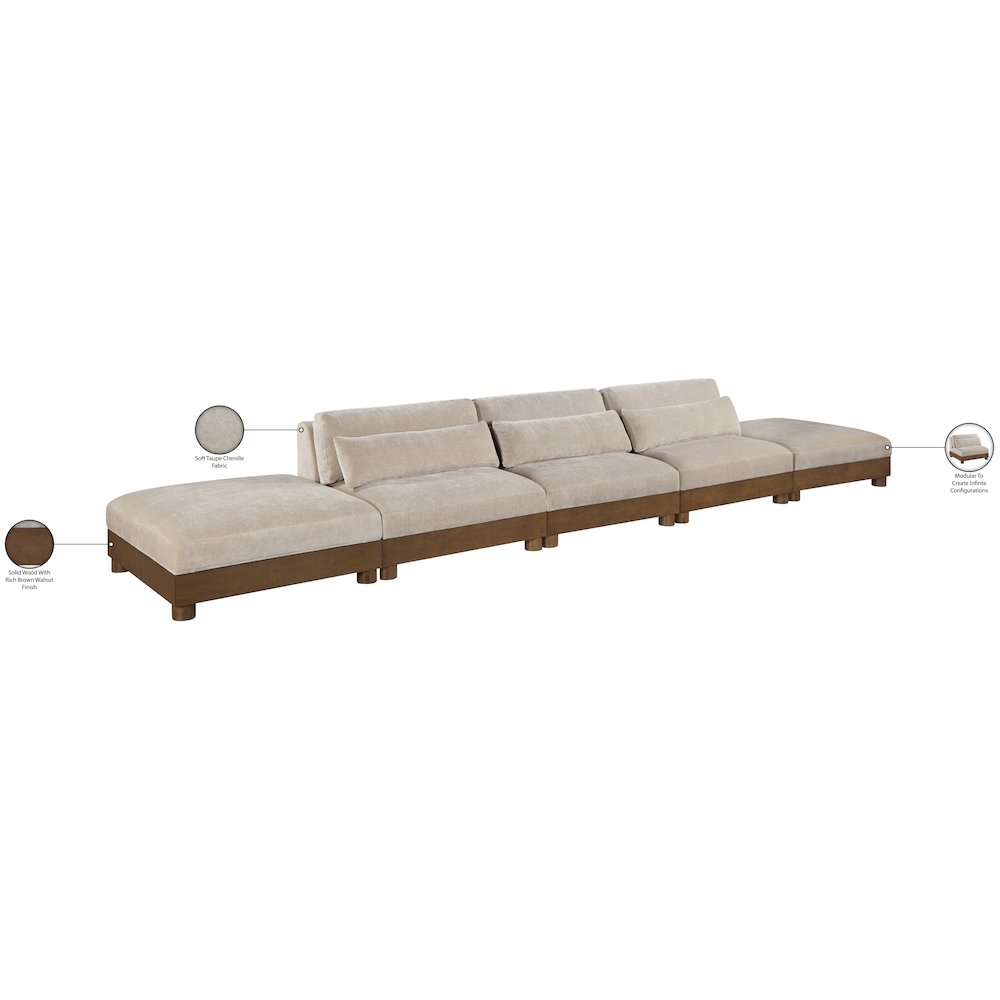 Turin 200" Taupe Chenille Fabric Upholstered 5pc. Modular Sofa