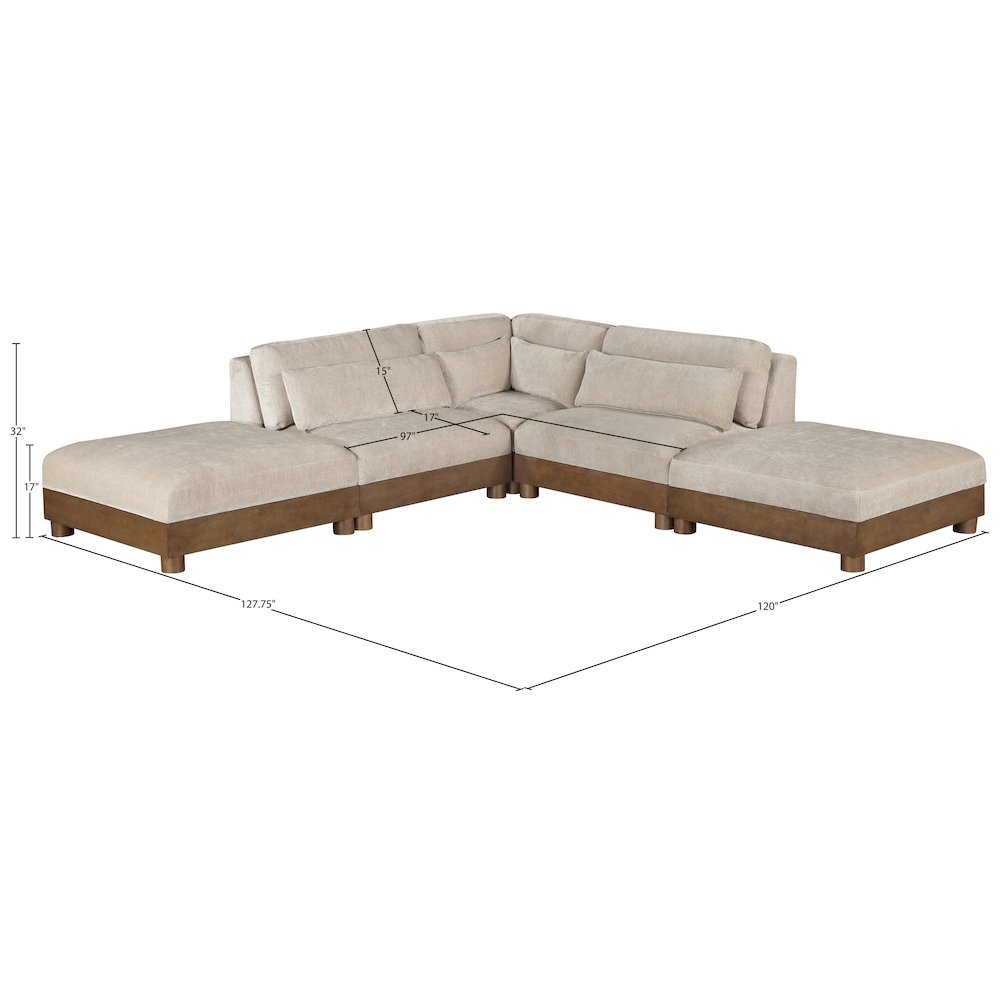 Turin 120" Taupe Chenille Fabric Upholstered 5pc. Modular Sectional