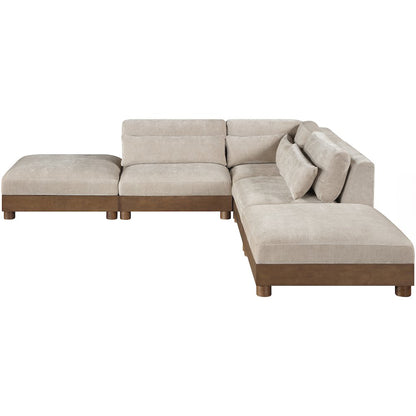 Turin 120" Taupe Chenille Fabric Upholstered 5pc. Modular Sectional