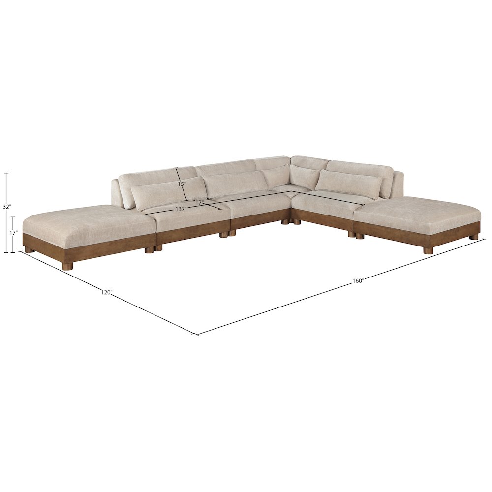 Turin 160" Taupe Chenille Fabric Upholstered 6pc. Modular Sectional