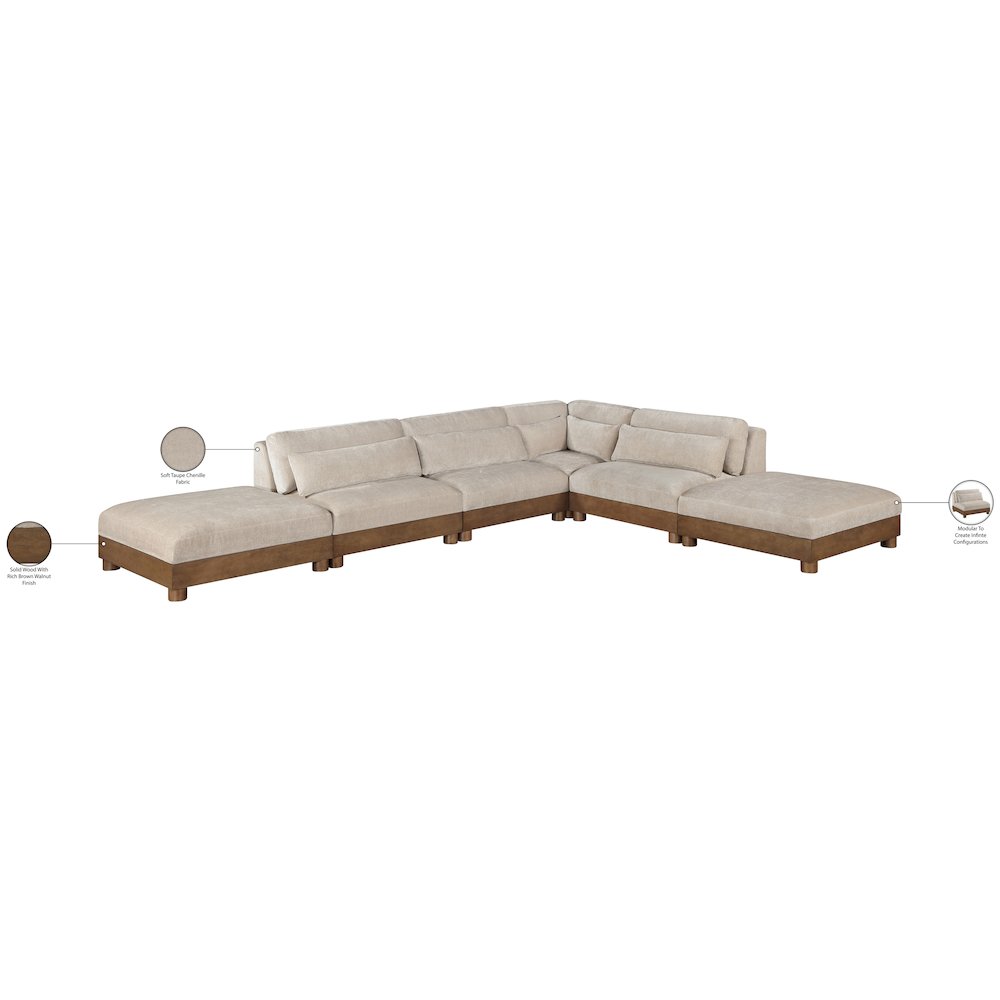 Turin 160" Taupe Chenille Fabric Upholstered 6pc. Modular Sectional