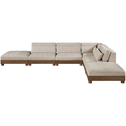 Turin 160" Taupe Chenille Fabric Upholstered 6pc. Modular Sectional