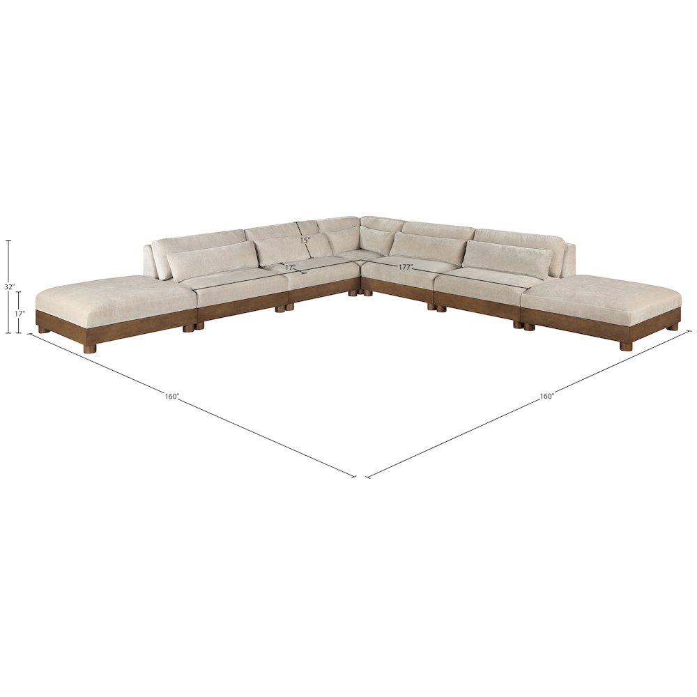 Turin 160" Taupe Chenille Fabric Upholstered 7pc. Modular Sectional