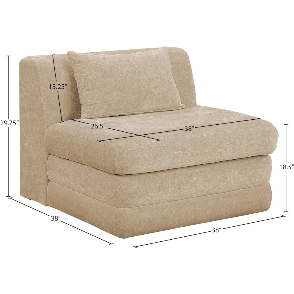 Stellar Beige Chenille Fabric Upholstered Modular Armless Chair