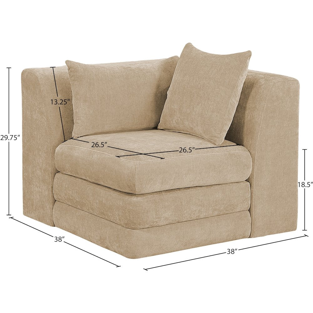 Stellar Beige Chenille Fabric Upholstered Modular Corner Chair