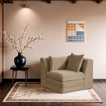 Stellar Beige Chenille Fabric Upholstered Modular Corner Chair