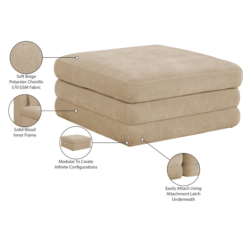 Stellar Beige Chenille Fabric Upholstered Modular Modular Ottoman