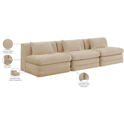 Stellar 114" Beige Chenille Fabric Upholstered 3pc. Modular Sofa