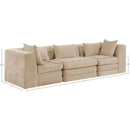 Stellar 114" Beige Chenille Fabric Upholstered 3pc. Modular Sofa