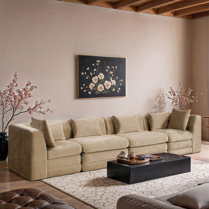 Stellar 152" Beige Chenille Fabric Upholstered 4pc. Modular Sofa