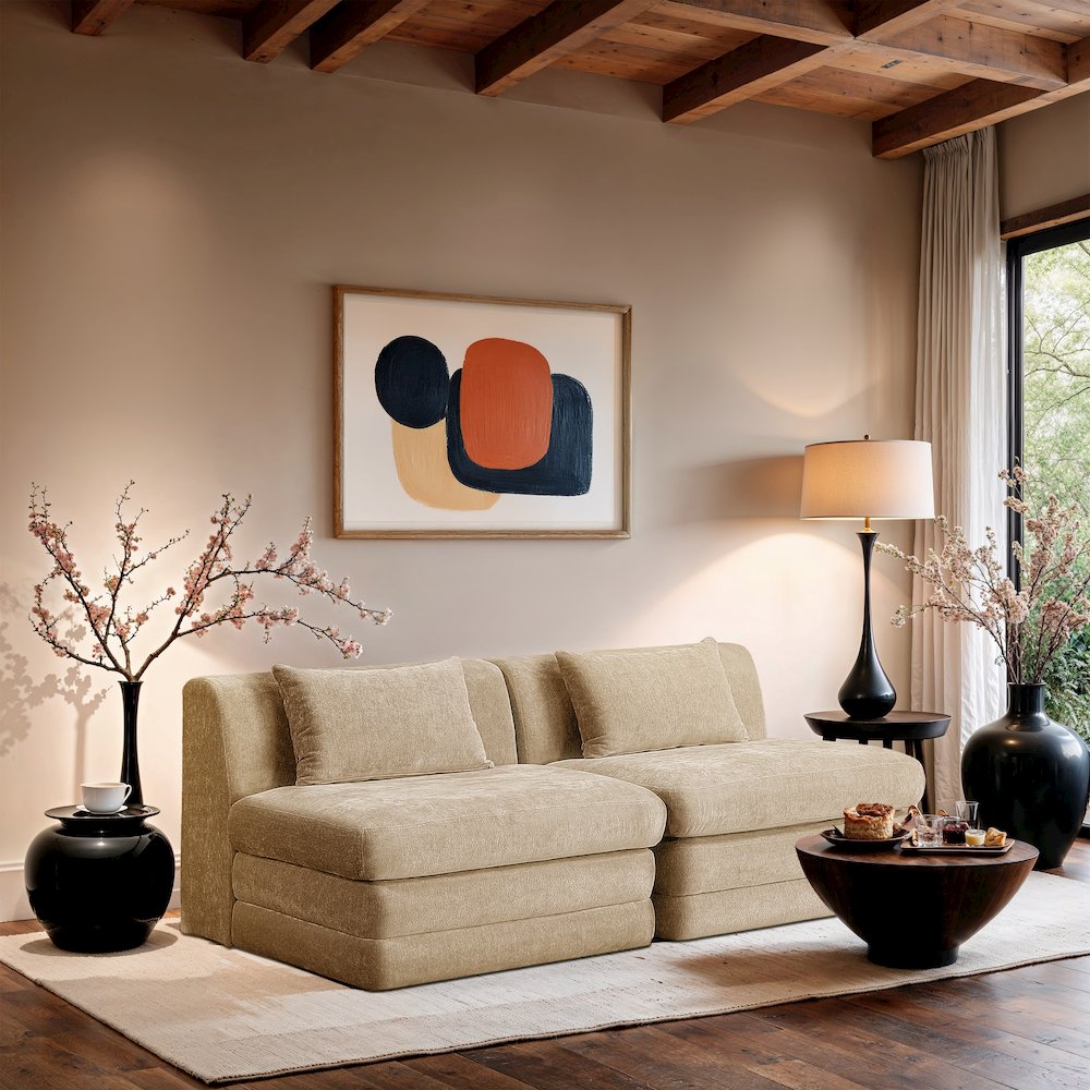 Stellar 76" Beige Chenille Fabric Upholstered 2pc. Modular Loveseat