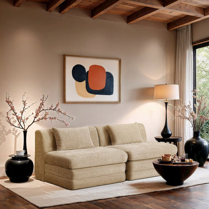 Stellar 76" Beige Chenille Fabric Upholstered 2pc. Modular Loveseat