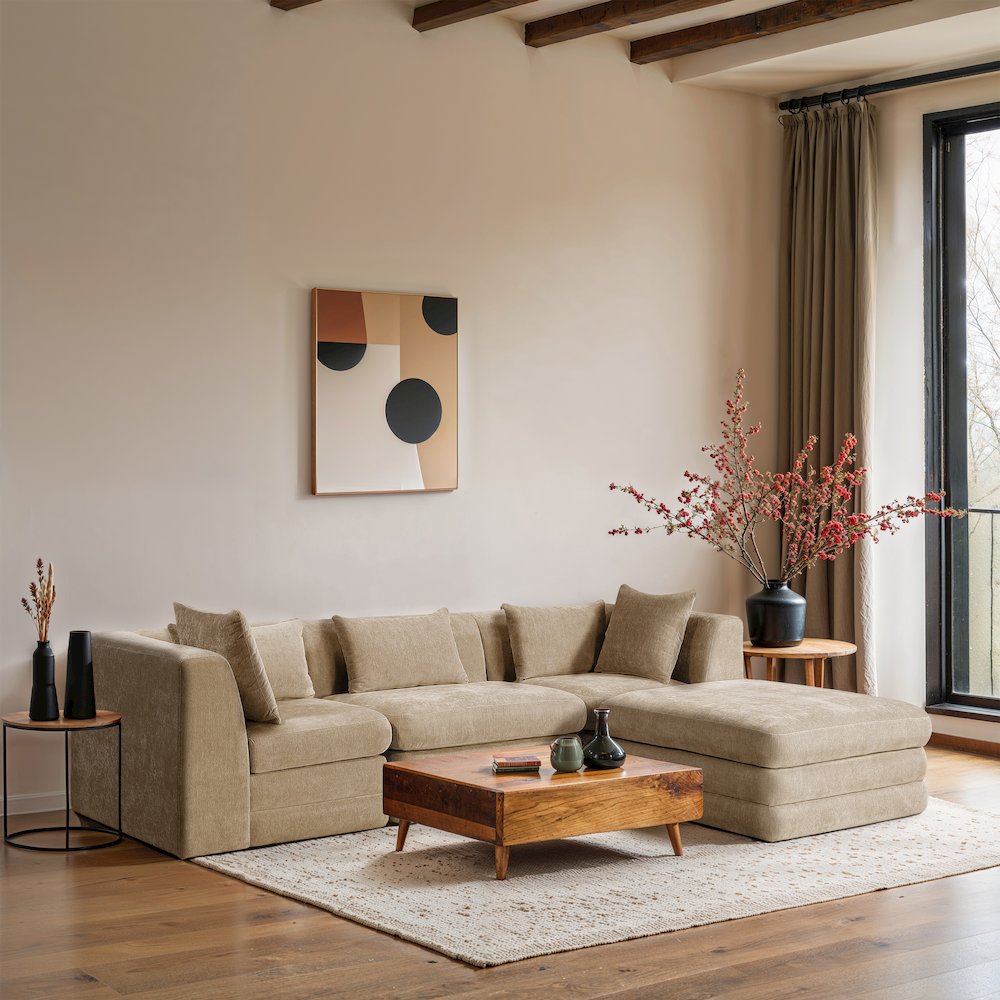 Stellar 114" Beige Chenille Fabric Upholstered 4Pc. Modular Sectional
