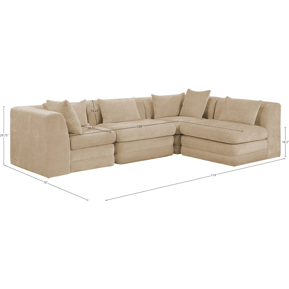 Stellar 114" Beige Chenille Fabric Upholstered 4Pc. Modular Sectional