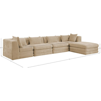 Stellar 152" Beige Chenille Fabric Upholstered 5Pc. Modular Sectional