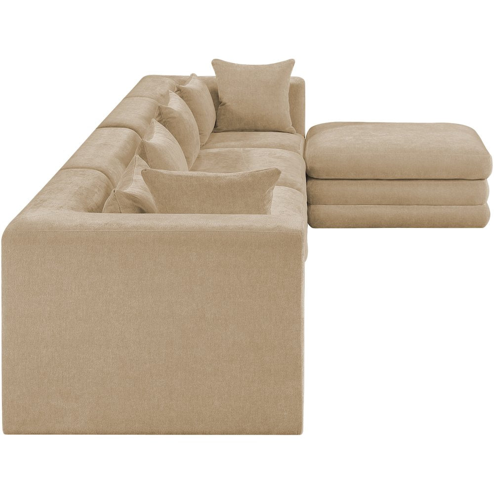 Stellar 152" Beige Chenille Fabric Upholstered 5Pc. Modular Sectional