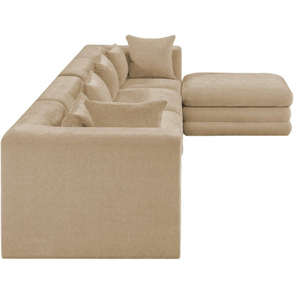 Stellar 152" Beige Chenille Fabric Upholstered 5Pc. Modular Sectional